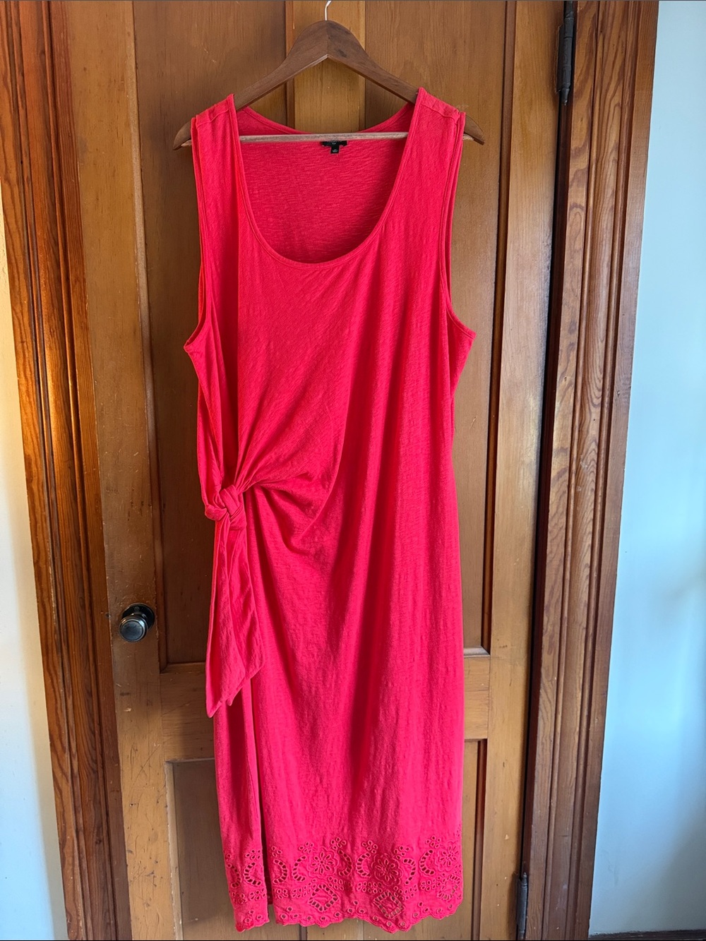 Talbots Coral-Red Sleeveless Midi Dress with Side Knot